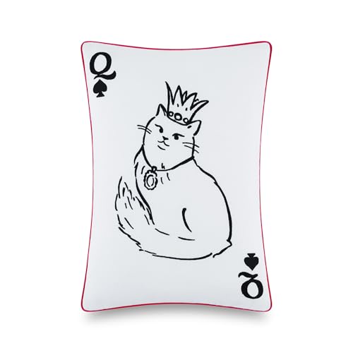 Image of kate spade new york Queen of Spades Reversible Decorative Pillow, 14 inch x 20 inch Throw Pillow for Bed or Sofa, Cotton Cover, Black, White, Pink and Red