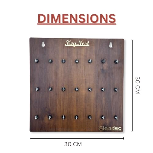 Image of Wooden Key Holder for Wall with 21 Hooks | Premium Wall Hanging Key Organizer | MDF Key Chain Holder for Home, Office, Kitchen, Hostel, Hotel, PG (Brown Finish)