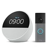 Amazon Echo Spot (última generación), Blanco + Ring Videotimbre con batería (Battery Video Doorbell) (última gen.), Gris moteado