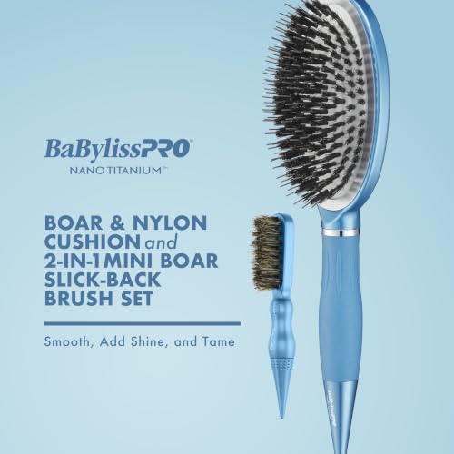 BaBylissPRO Hair Brush Set, Boar Bristle & Nylon Cushion, 2-in-1 Mini Slick Back Styling Brush, Detangler Brush, Anti-Frizz Styling Brush Set, Ionic Ceramic, All Hair Types, 95691 - image 3