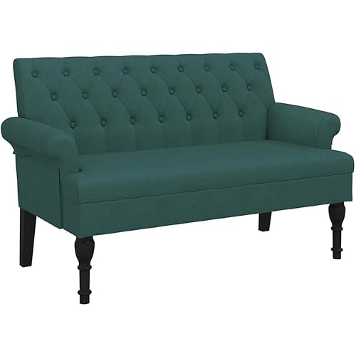 vidaXL 47" W Small Loveseat, Fabric Chesterfield Sofa with Button Tufting & Rolled Armrests for Small Spaces, 2 Seater Couch for Living Room & Bedroom, Dark Green