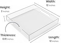 Vista 4 de Bandeja de acrílico para servir (12 x 12 x 2 pulgadas) con asas, a prueba de derrames, bandeja decorativa transparente para aperitivos, desayuno