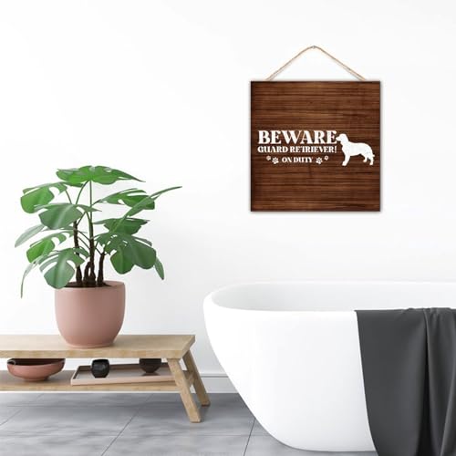 Panneau de sécurité en bois chien de garde rétro carré 30x30 cm