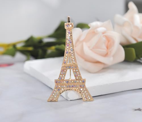 Image of Gyn&Joy Clear Crystal Rhinestones Eiffel Tower Fashion Brooch Pin