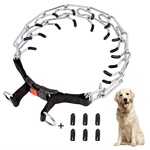 Wiotar Dog Prong Collar, Dog Choke Pinch Training Collar, Adjustable Stainless Steel Links with Comfort Rubber Tips, Quick Release Snap Buckle for Medium Large Dogs (Packed with 6 Extra Tips)………