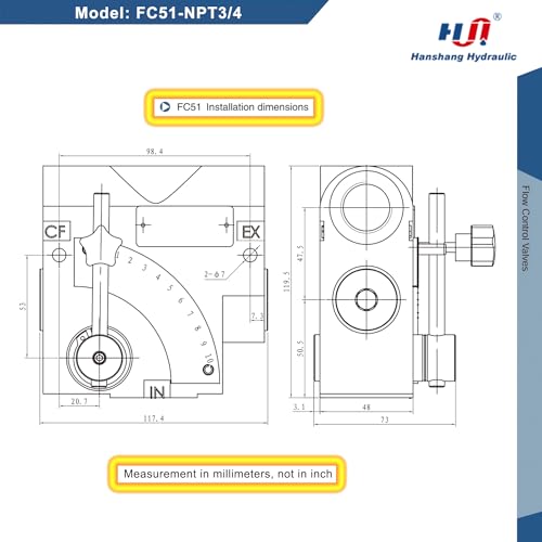 Hydraulic Adjustable Flow Directional Control Valve (3/4" NPT Port, 30 GPM, FC51 without Relief) by Hanshang Hydraulic - Image 7