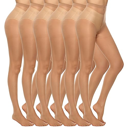 MANZI 6 Pairs Women's 20D Sheer Silky Pantyhose Run Resistant Nylon Tights High Waist Stockings with Control Top (6 Natural,S) by MANZI - Used condition - US$16.89