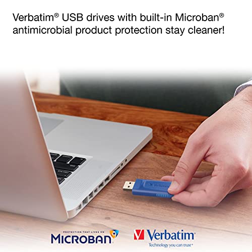 Image of Verbatim 8GB Retractable USB 2.0 Flash Thumb Drive with Microban Antimicrobial Product Protection - Five Pack Blue (Pack of 2)