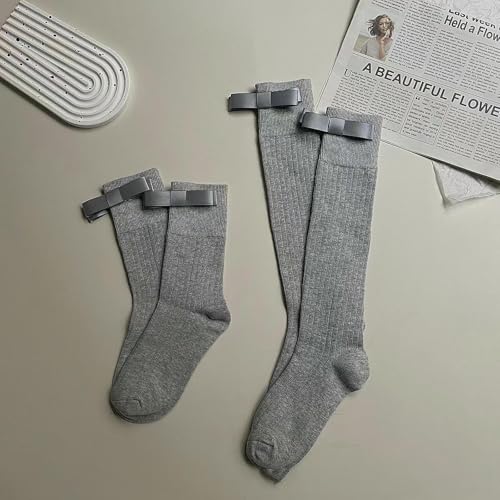 3 pairs - gray vertical stripes slimming versatile bow mid-tube stacking socks2