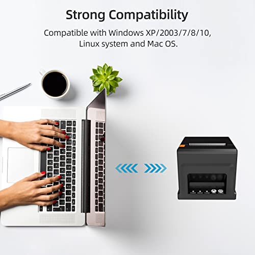 impressora térmica,ERYUE Impressora de recibos USB + LAN de 80 mm Impressora POS com cortador automá