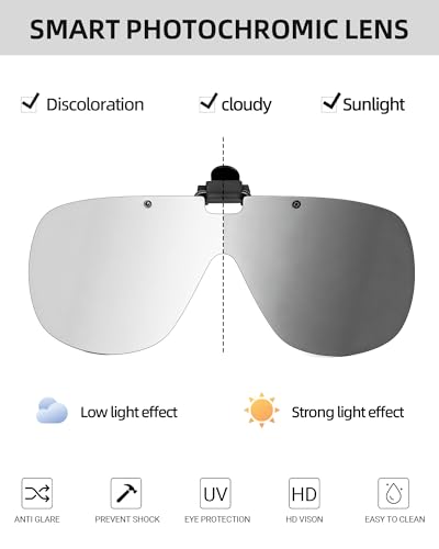Image of JM Polarized Clip on Sunglasses Frameless Flip Up One Piece Shield Lens for Prescription Glasses