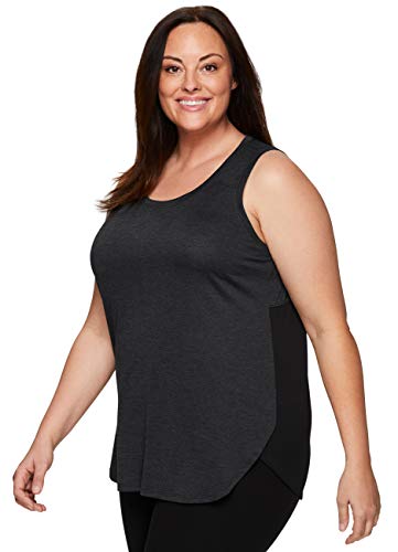 RBX Active Women's Plus Size Fashion Space Dye Striated Athletic Performance Running Yoga Crewneck Mesh Back Tank Top S-20 Black 1X