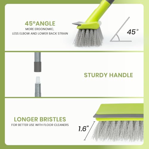 image for TrueYee Floor Scrub Brush 2 in 1 Scrubber and Squeegee, Stiff Bristle 