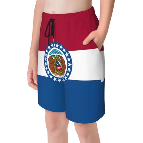 Missouri State Flag Youth Beach Pants, Soft and Breathable, with Drawstring Waist, Suitable for Sports and Leisure.4