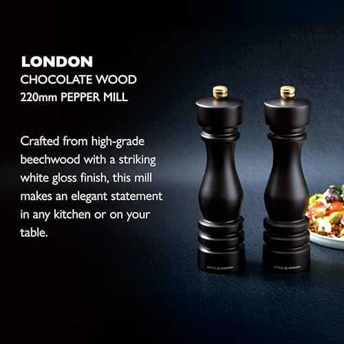 Cole & Mason London Chocolate Wood Pepper Mill, Precision+ Carbon Mechanism, Pepper Grinder with Adjustable Grind, Beech Wood, 220mm, Seasoning Mill, Lifetime Mechanism Guarantee - Image 3