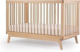 dadada Baby Soho 3 in 1 Convertible Wooden Crib to Toddler Bed - Made in Italy, GREENGUARD Gold Certified, Baby-Safe Finish, Sustainable Beech Wood, Modern Design, 3 Adjustable Heights (Natural)