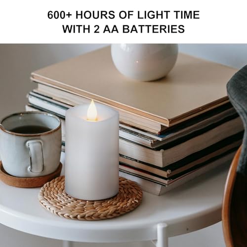 Image of 1PCS, 3 x 5 inches Flameless Candle with Remote Control, Real Wax Pillar LED Candles, Battery Candles,with Timer, 3D Flickering Wick,for Holiday Home Decor,White