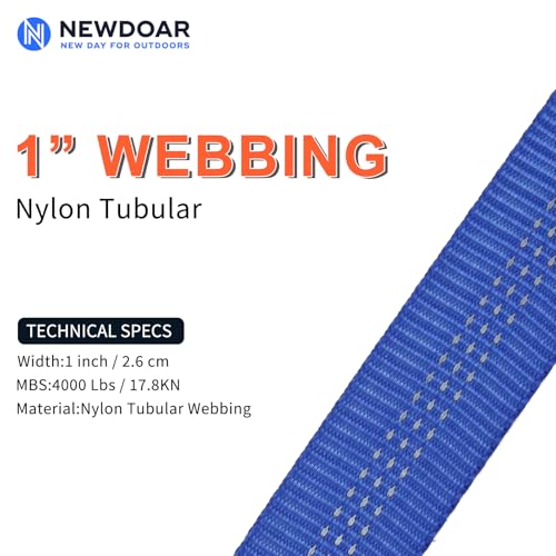 Image of NewDoar CE UIAA Certified 1 Inch Nylon Webbing Strap /Tubular Climbing Webbing - Heavy Duty Strap for Rescue, Climbing, Harnesses, Rock Work, & Firefighting
