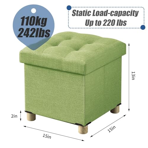 Image of BRIAN & DANY 15 Inches Ottoman with Storage, Square Small Storage Ottoman Foot Rest with Legs, Ottomans Foot Stool for Dorm, Living Room, Entryway (Bright Green)