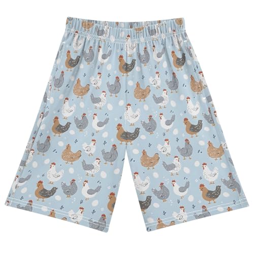 ALAZA Cute Blue Hen Egg Pattern Youth Athletic Shorts for Boys and Girls Size 11-12 Years