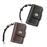 Yitexin 2 Pieces Vintage Cute Mini Notebook with Strap, 1.6'' x 2.4'' Portable Tiny Travel Journal, Refillable Blank Pocket Diary Leather Cover & Book Insert for Write Keychain (Black & Coffee)