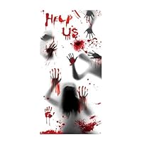TAIYOU Halloween Türvorhang Vorhang mit Öse Duschvorhang 90x180 cm Blutiger Türabdeckung Polyester Textil Gruselig Vorhänge mit Bändchen Help Us Halloween Party Dekorationen