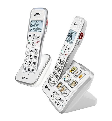 Geemarc AmpliDECT 595 DUO : 2 schnurlose verstärkte 50 dB Schwerhörigentelefone mit Fototasten, Anrufbeantworter, Sprachansage und SOS Taste - Deutsche Version