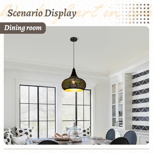 Image of Black Pendant Light Fixture Vintage Hanging Lamp Hollow Chandelier