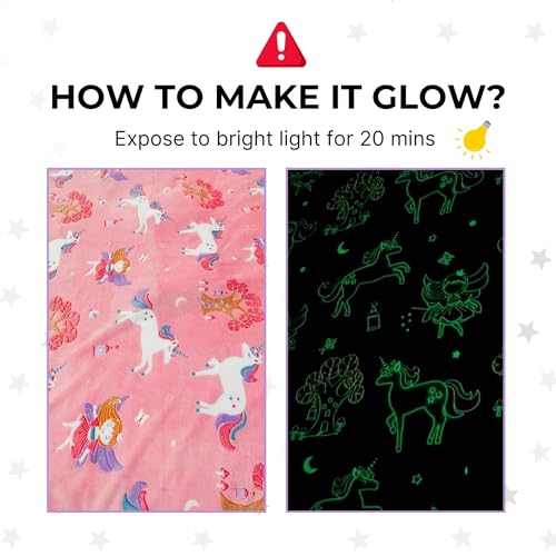 Famyo® Glow in The Dark Blanket for Kids, 0-15 Years |200x152 Cm| Soft Flannel Fleece Throw, Cozy & Warm All-Season Radium Blanket, Ideal Gift for Boys & Girls (Queen Size) (Pink)