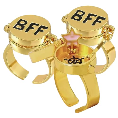 BFF Ring | Set of 2 or 3, Adjustable ring with lock, Adjustable Opening Best Friend Lock Sponge Rings Cartoon Anime for Friendship Gifts, Cool, Funny Couple, Matching Rings