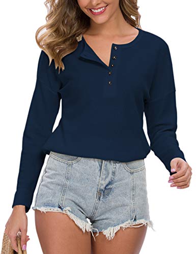 Image of MOLERANI Womens Long Sleeve Waffle Knit Henley Shirts Tunic Tops