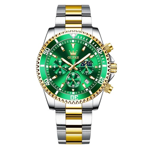 OLEVS 腕時計 メンズ オシャレ 人気 アナログクォーツ 防水 ​うて時計 メンズ メタルバンド 日付 見やすい ファッションビジネス グリーン腕時 計シルバー ステンレス カジュアル緑 大きい文字盤男性腕時 計