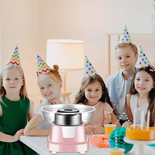 Cotton Candy Machine for Kids, Electric Cotton Candy Maker with Large Food Grade Splash-Proof Plate, Kids Favorite, for Home Birthday Family Party Gift, Includes 20 Bamboo Sticks & Sugar Scoop Pink