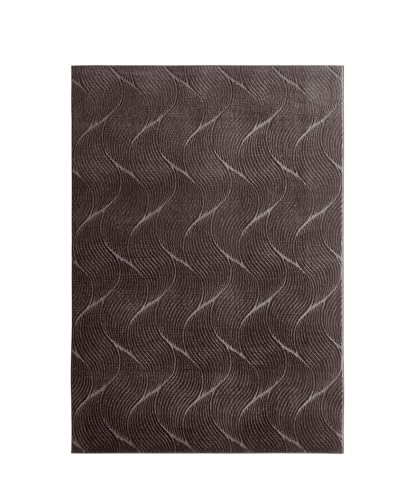 Taracarpet Kurzflor Boho Skandi Polyester Teppich in 3D Optik waschbar, pflegeleicht und robust ideal fürs Wohnzimmer, Schlafzimmer und Kinderzimmer auch als Badematte Anthrazit Düne 200x290 cm