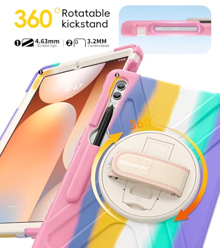 Image of BRAECN Case Galaxy Tab S10 Plus / S9 Plus / S9 FE+ / S8 Plus / S7 Plus / S7 FE | 12.4 inch Shockproof Heavy Duty Full Body Protective Cover with Hand Strap & Kickstand, Shoulder Strap, S Pen Holder Pink