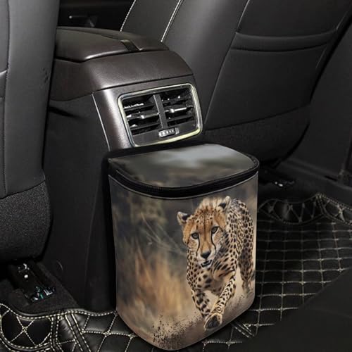 Image of DISNIMO Cool Cheetah Car Trash Can Easy-to-Install Car Accessory Interior, Leak-Proof Car Garbage Can Bin Organizer Storage Bag for the Back Seat of Any Cars, Sedans, SUVs & Trucks