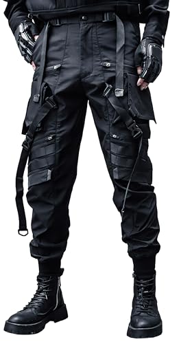 MOKEWEN Men's Streetwear Urban Techwear Ankle Band Casual Cargo Pants with Pockets Jogger3