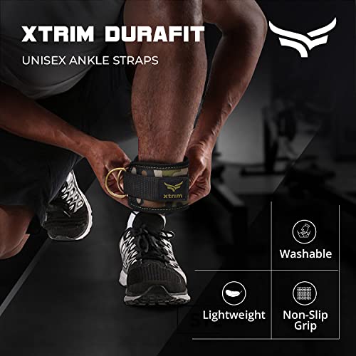 Image of XTRIM Unisex Stylish Ankle Straps with Metal D-Rings for Cable Machine, Kickbacks and Glutes Workouts, Adjustable Ankle Straps, Curls & Hip Abductors with Padded Neoprene Support (Army Green)