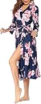 Hotouch Femmes Robe Femme Kimono Coton Peignoir Léger Knit Vêtements de nuit Longue pour la maison Spa S-XXL
