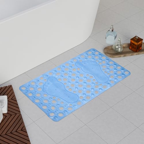 Image of Kuber Industries Bath Mat | PVC Bathroom Mat | Shower Bath Mat | Hole Bath Tub Mat | Foot Massager Mat | Anti-Skid Shower Mat with Drain Holes | Pack of 2 | Sky Blue