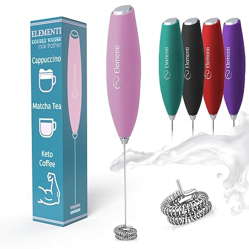 Elementi Pink Milk Frother Handheld Double Whisk - Coffee Frother
