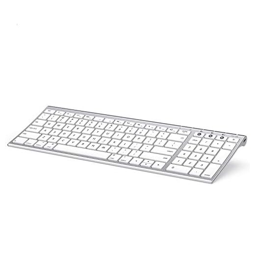 Multi-Device Bluetooth Keyboard for Mac OS, Jelly Comb Rechargeable Slim Wireless Keyboard with Number Pad Compatible for MacBook Pro/Air, iMac, iPhone, iPad Pro/Air/Mini - White and Silver