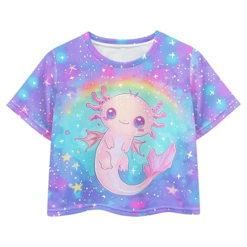 Image of Kids T Shirt Short Sleeve Crop Tops for Girls Summer Clothes Pullover Tees Shirt 5-14