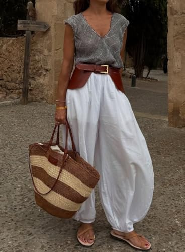 Women Balloon Pants Y2k High Waist Pleated Long Bloomers Pants Wide Leg Harem Lantern Trousers Going Out4