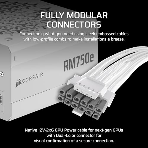 Image of CORSAIR RM750e ATX 3.1 PCIe 5.1 Ready Fully Modular 750W Power Supply - 12V-2x6 Cable Included, Cybenetics Gold Efficiency, 105C-Rated Capacitors, Modern Standby Mode - White