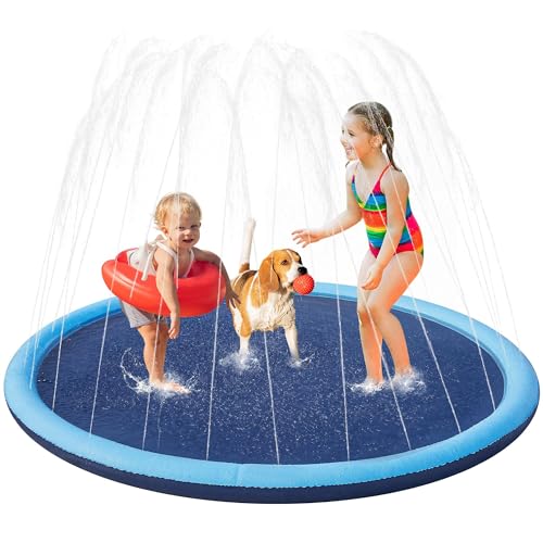 Yaheetech Hundepool 170cm Faltbarer Splash Sprinkler Pad 0.58mm Verdickt Wasserspielmatte Anti-Rutsch & 4 Flicken Hunde Wasserspielzeug Hundeplanschbecken Sprühmatte Sprühkissen für Sommer Garten
