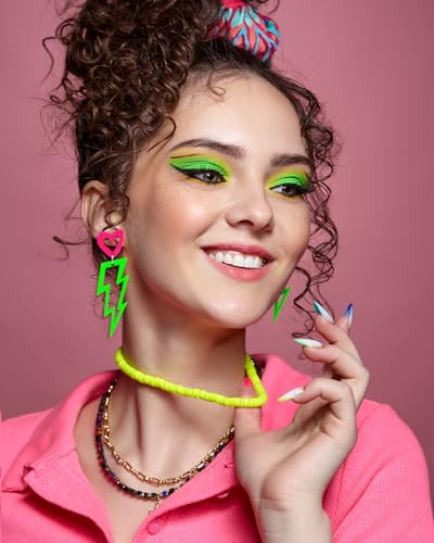 Neon Lightning Bolt Earrings for Women - Retro 80s Acrylic Drop Jewelry for Glow Parties and Halloween Costumes - Image 6