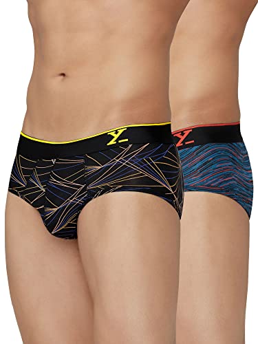 XYXX Men's Urbane & Flux Micromodal Regular Fit Printed Antimicrobial Briefs with No Marks Waistband (Pack of 2)
