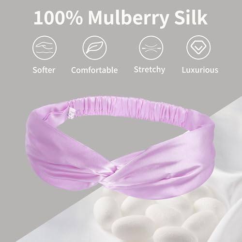 Image of ZLYC Mulberry Silk Headband for Women's Hair, Solid Light Purple