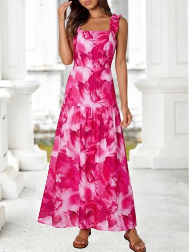 Image of BTFBM Dresses for Women Summer 2026 Formal Sleeveless Smocked Floral Long Wedding Guest Dress Party Spring